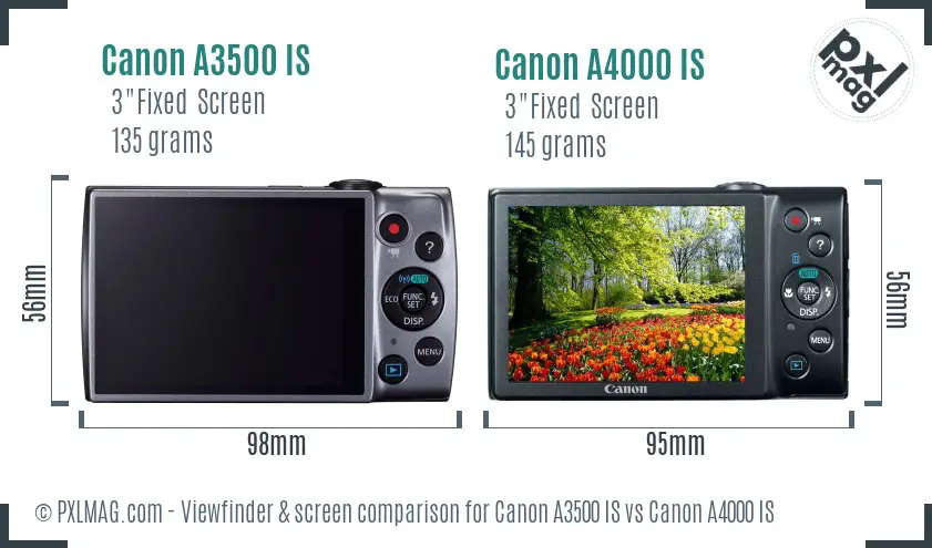 Canon A3500 IS vs Canon A4000 IS Screen and Viewfinder comparison