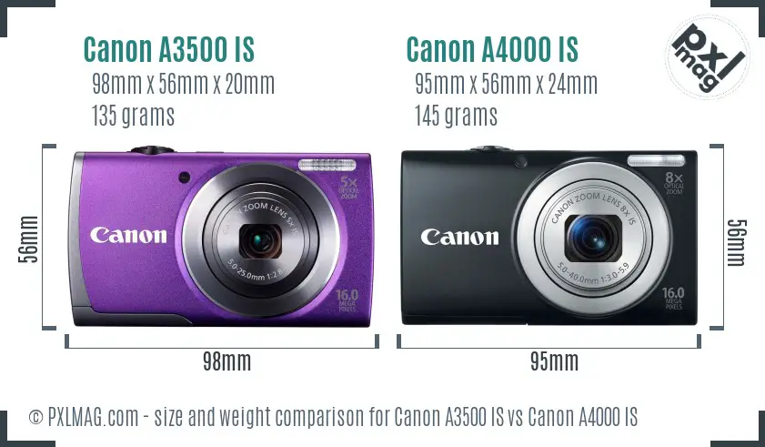 Canon A3500 IS vs Canon A4000 IS size comparison