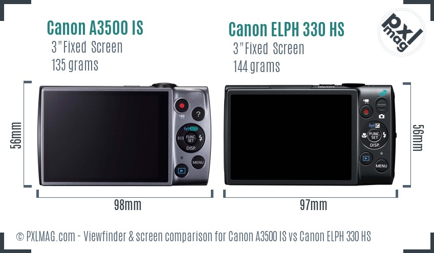 Canon A3500 IS vs Canon ELPH 330 HS Screen and Viewfinder comparison