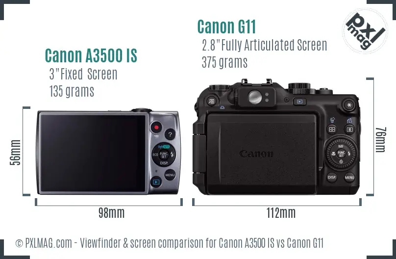 Canon A3500 IS vs Canon G11 Screen and Viewfinder comparison Canon A3500 IS vs Canon G11 Screen and Viewfinder comparison