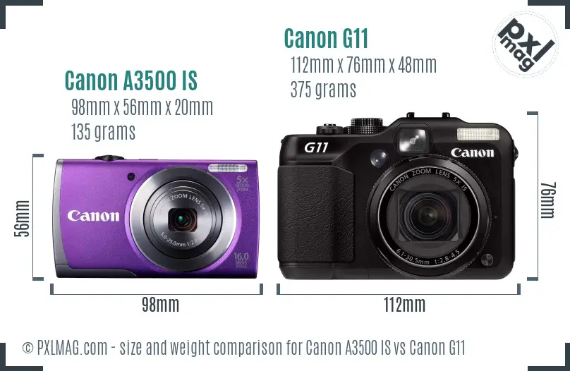 Canon A3500 IS vs Canon G11 size comparison Canon A3500 IS vs Canon G11 size comparison