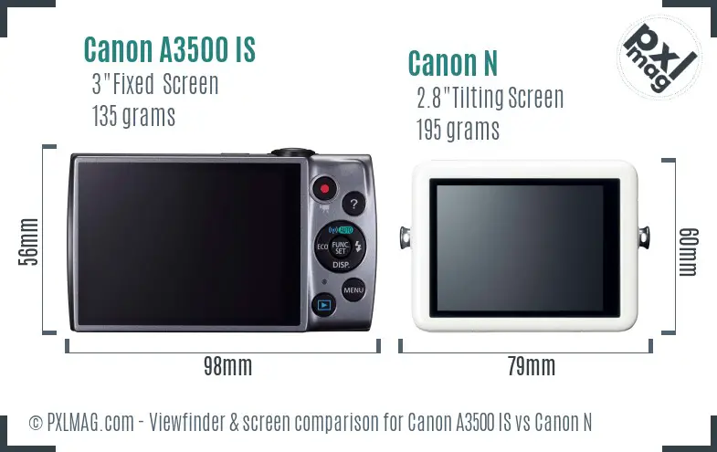 Canon A3500 IS vs Canon N Screen and Viewfinder comparison