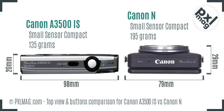 Canon A3500 IS vs Canon N top view buttons comparison