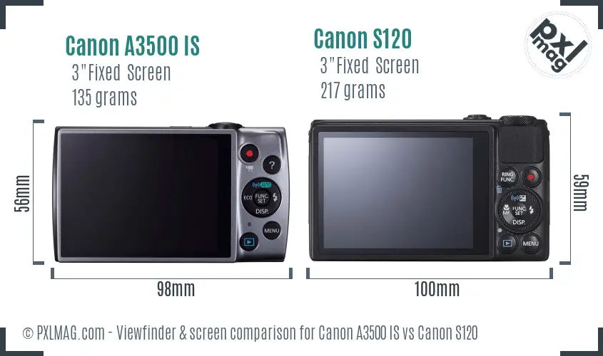 Canon A3500 IS vs Canon S120 Screen and Viewfinder comparison