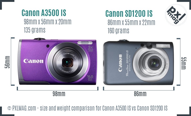 Canon A3500 IS vs Canon SD1200 IS size comparison