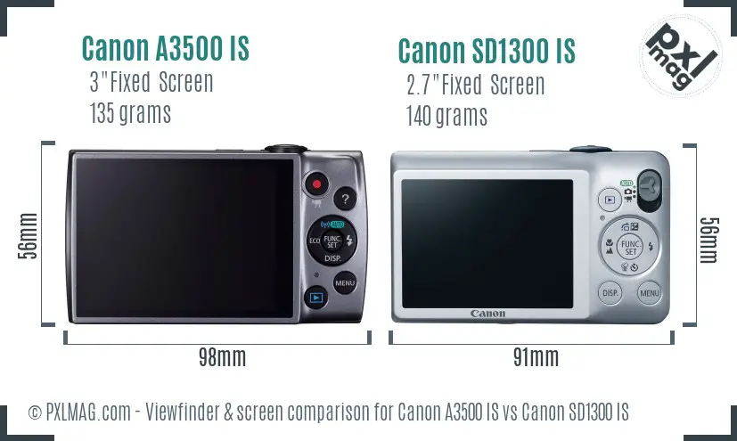 Canon A3500 IS vs Canon SD1300 IS Screen and Viewfinder comparison