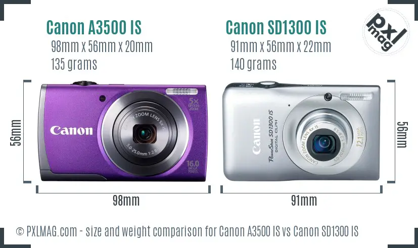 Canon A3500 IS vs Canon SD1300 IS size comparison