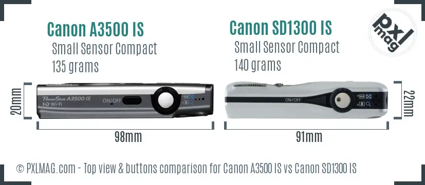 Canon A3500 IS vs Canon SD1300 IS top view buttons comparison