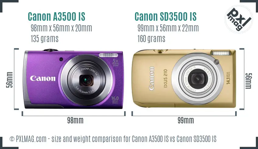 Canon A3500 IS vs Canon SD3500 IS size comparison