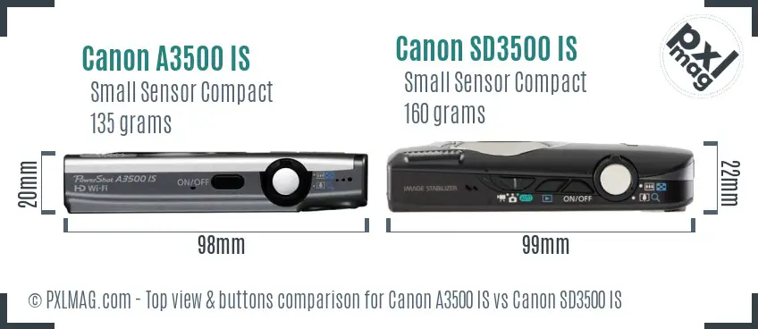 Canon A3500 IS vs Canon SD3500 IS top view buttons comparison
