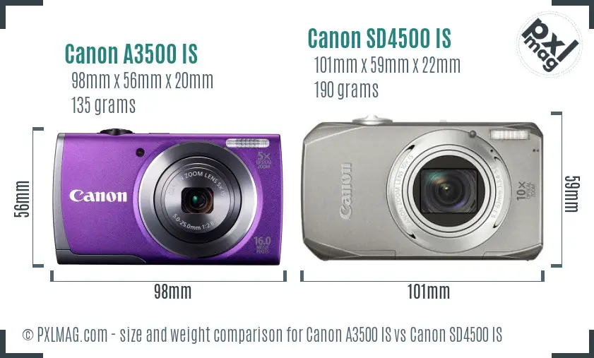 Canon A3500 IS vs Canon SD4500 IS size comparison