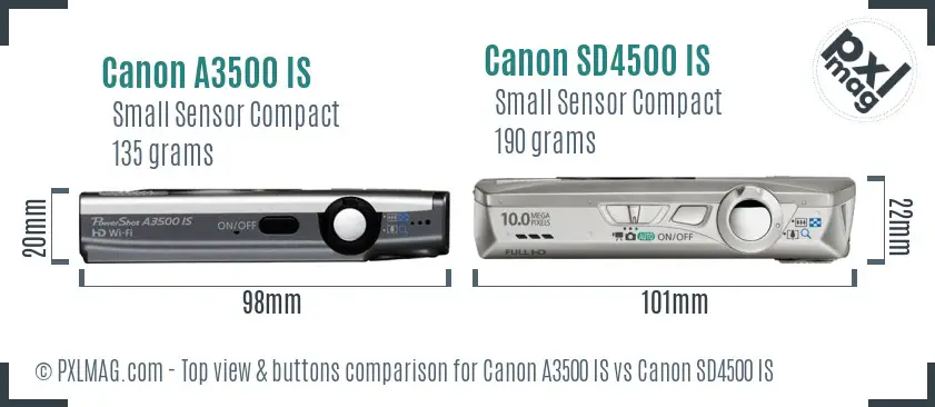 Canon A3500 IS vs Canon SD4500 IS top view buttons comparison