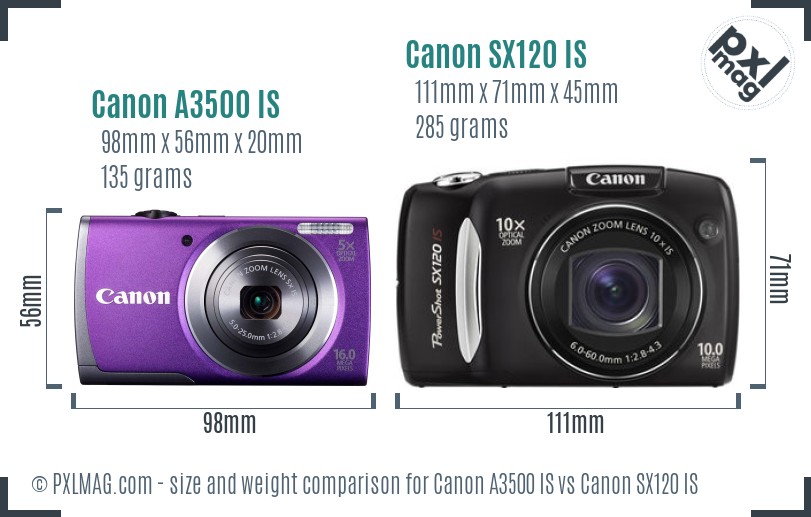 Canon A3500 IS vs Canon SX120 IS size comparison