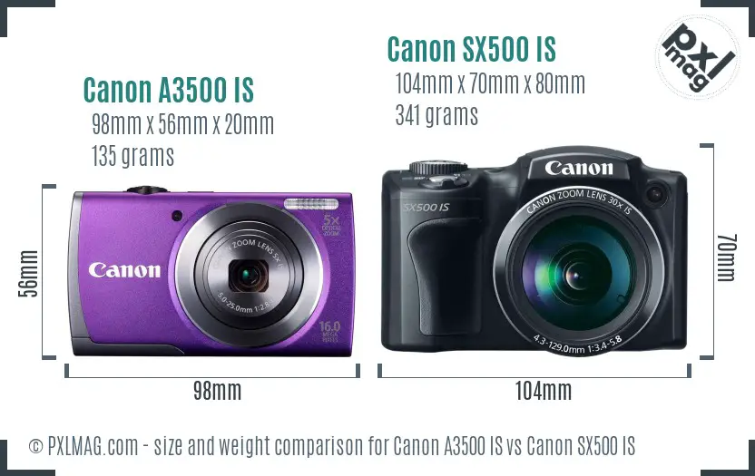 Canon A3500 IS vs Canon SX500 IS size comparison