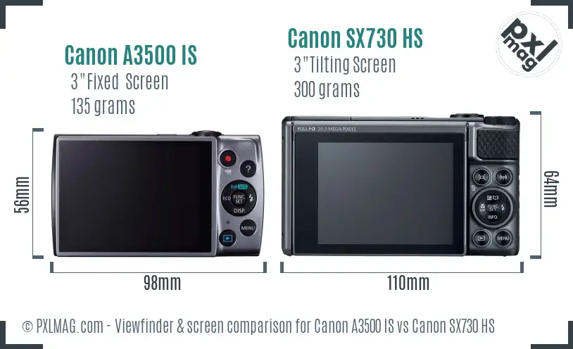 Canon A3500 IS vs Canon SX730 HS Screen and Viewfinder comparison Canon A3500 IS vs Canon SX730 HS Screen and Viewfinder comparison