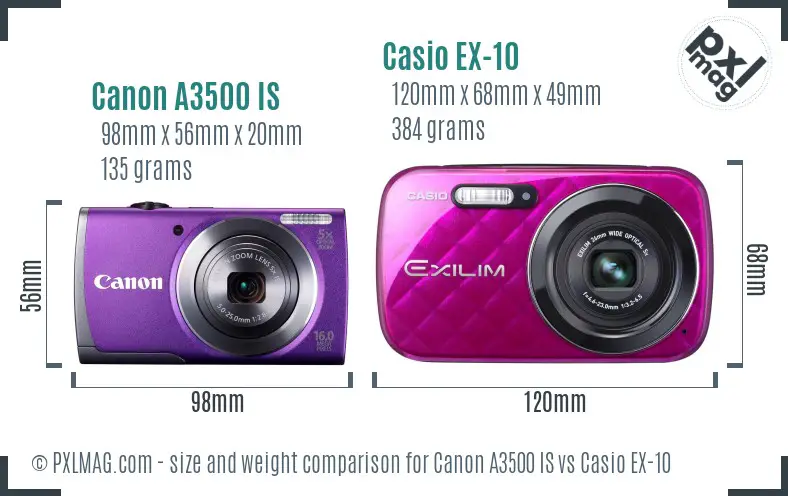 Canon A3500 IS vs Casio EX-10 size comparison