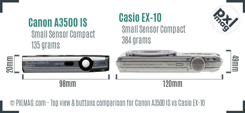 Canon A3500 IS vs Casio EX-10 top view buttons comparison