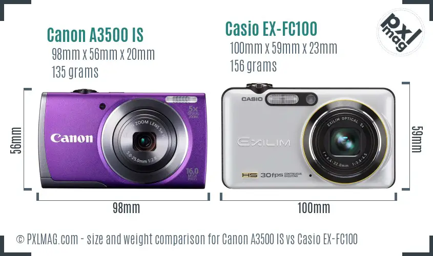 Canon A3500 IS vs Casio EX-FC100 size comparison