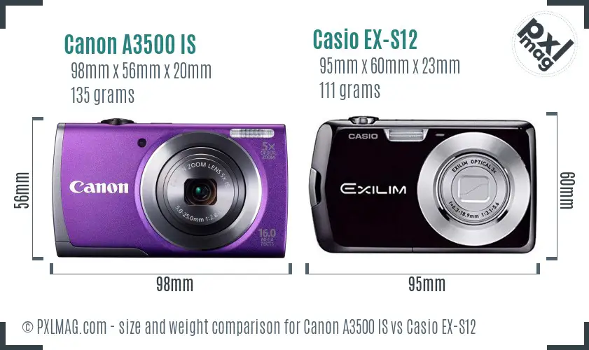 Canon A3500 IS vs Casio EX-S12 size comparison
