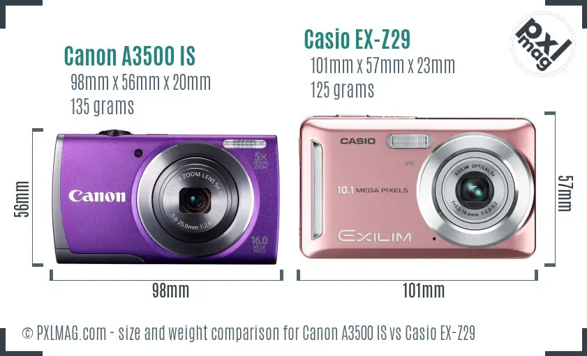 Canon A3500 IS vs Casio EX-Z29 size comparison