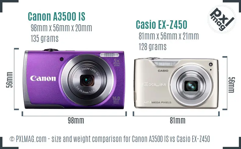 Canon A3500 IS vs Casio EX-Z450 size comparison