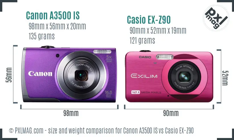 Canon A3500 IS vs Casio EX-Z90 size comparison Canon A3500 IS vs Casio EX-Z90 size comparison