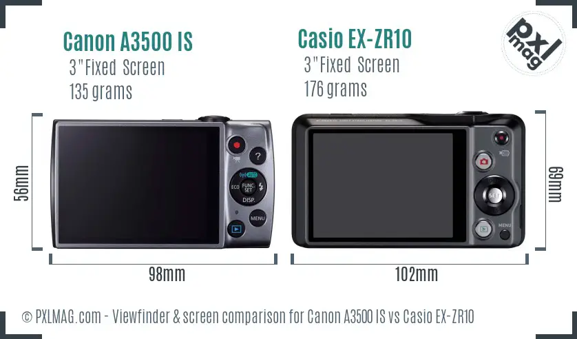Canon A3500 IS vs Casio EX-ZR10 Screen and Viewfinder comparison Canon A3500 IS vs Casio EX-ZR10 Screen and Viewfinder comparison