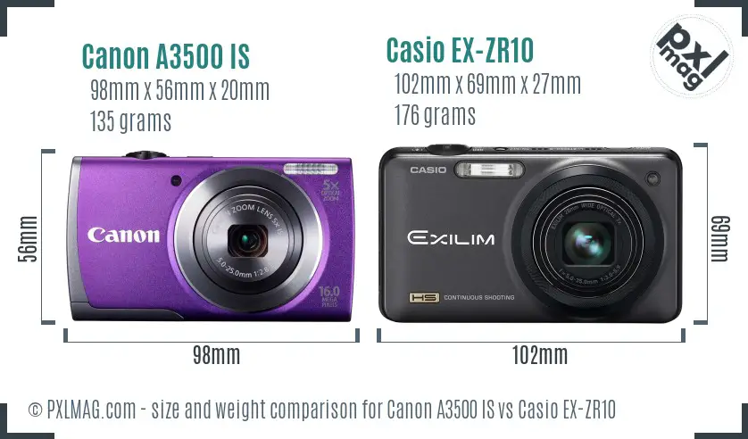 Canon A3500 IS vs Casio EX-ZR10 size comparison Canon A3500 IS vs Casio EX-ZR10 size comparison