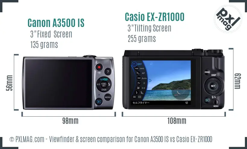 Canon A3500 IS vs Casio EX-ZR1000 Screen and Viewfinder comparison Canon A3500 IS vs Casio EX-ZR1000 Screen and Viewfinder comparison