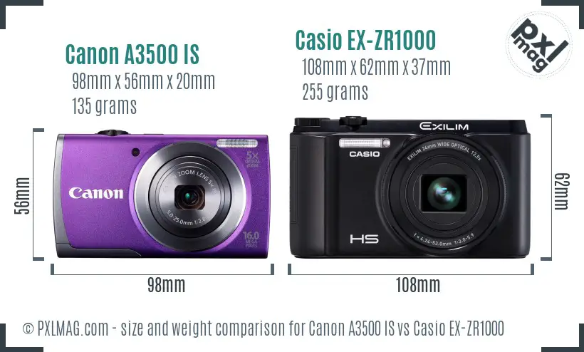 Canon A3500 IS vs Casio EX-ZR1000 size comparison Canon A3500 IS vs Casio EX-ZR1000 size comparison