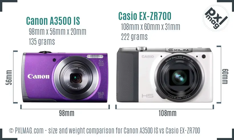 Canon A3500 IS vs Casio EX-ZR700 size comparison Canon A3500 IS vs Casio EX-ZR700 size comparison