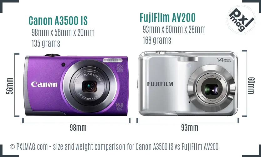 Canon A3500 IS vs FujiFilm AV200 size comparison Canon A3500 IS vs FujiFilm AV200 size comparison