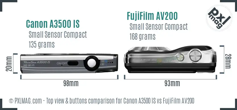Canon A3500 IS vs FujiFilm AV200 top view buttons comparison