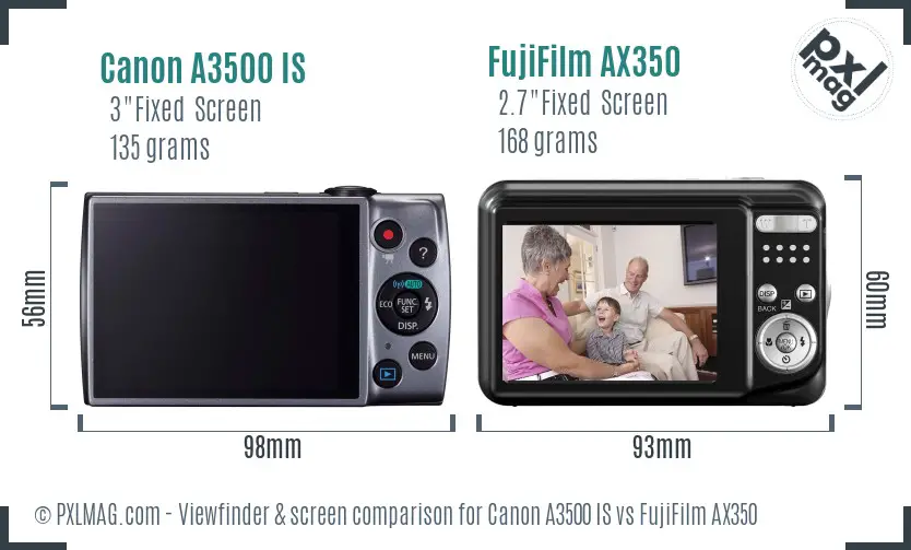 Canon A3500 IS vs FujiFilm AX350 Screen and Viewfinder comparison