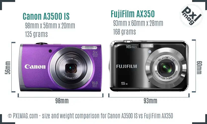 Canon A3500 IS vs FujiFilm AX350 size comparison