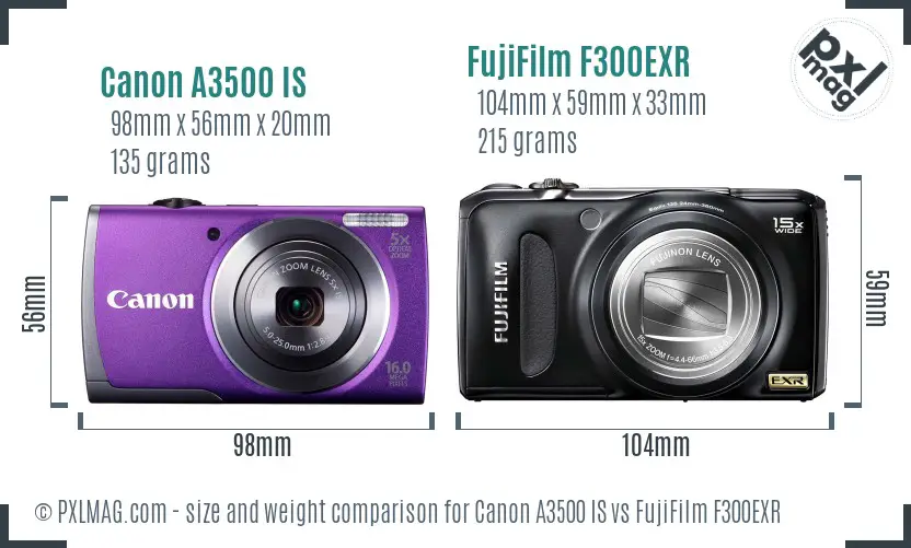 Canon A3500 IS vs FujiFilm F300EXR size comparison Canon A3500 IS vs FujiFilm F300EXR size comparison