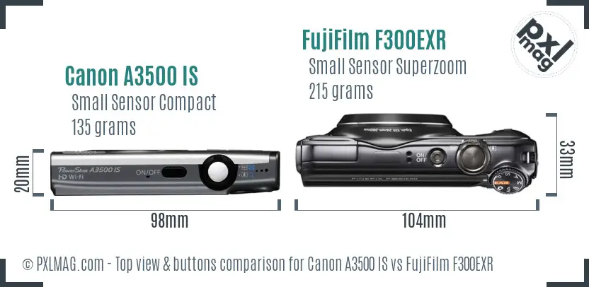 Canon A3500 IS vs FujiFilm F300EXR top view buttons comparison Canon A3500 IS vs FujiFilm F300EXR top view buttons comparison