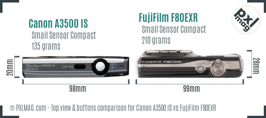 Canon A3500 IS vs FujiFilm F80EXR top view buttons comparison
