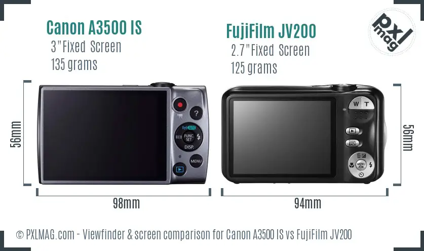 Canon A3500 IS vs FujiFilm JV200 Screen and Viewfinder comparison