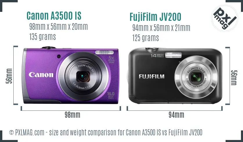 Canon A3500 IS vs FujiFilm JV200 size comparison