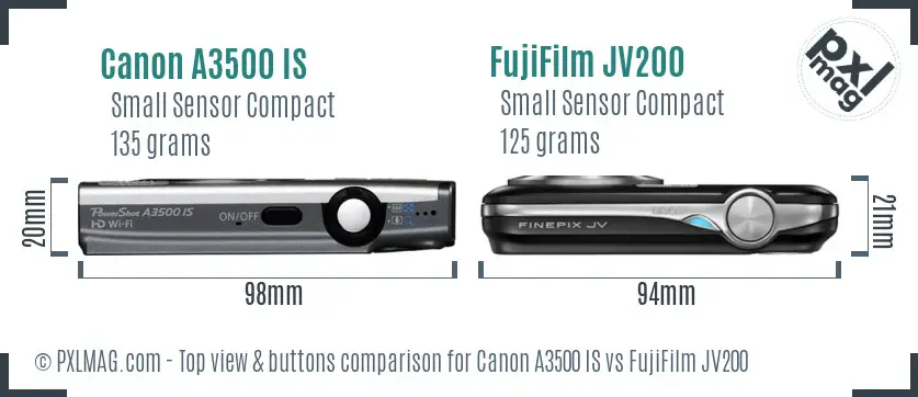 Canon A3500 IS vs FujiFilm JV200 top view buttons comparison