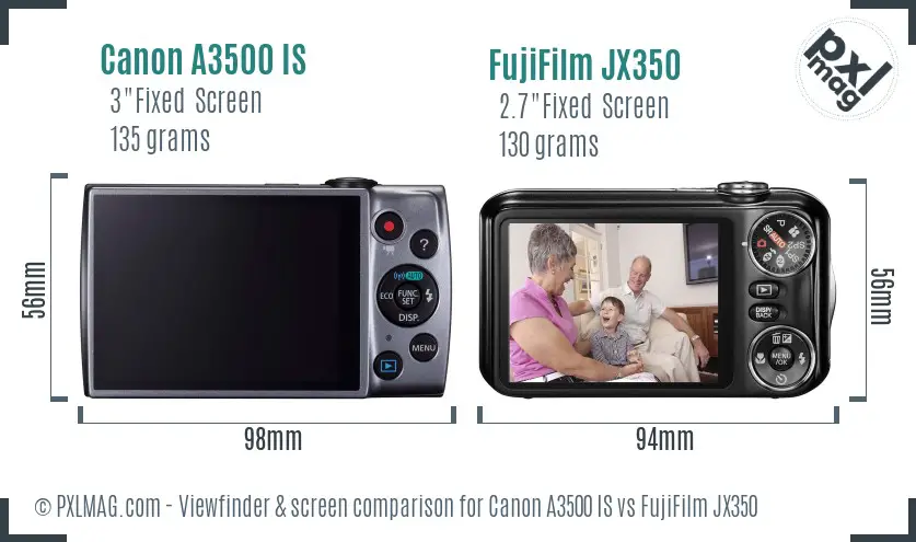 Canon A3500 IS vs FujiFilm JX350 Screen and Viewfinder comparison Canon A3500 IS vs FujiFilm JX350 Screen and Viewfinder comparison