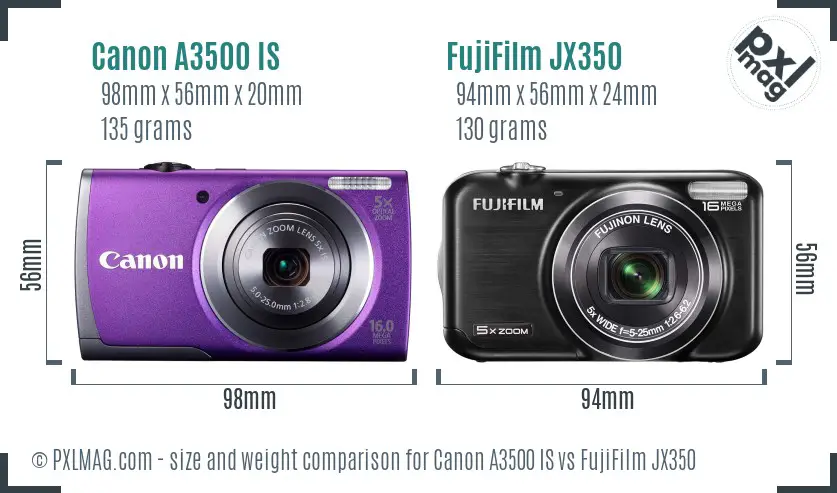 Canon A3500 IS vs FujiFilm JX350 size comparison Canon A3500 IS vs FujiFilm JX350 size comparison