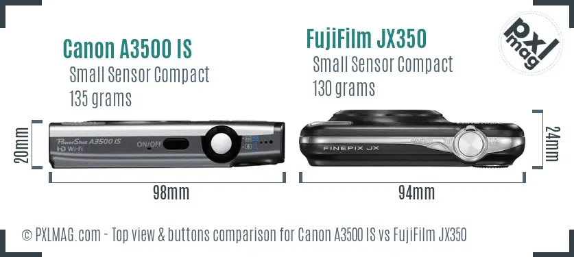 Canon A3500 IS vs FujiFilm JX350 top view buttons comparison Canon A3500 IS vs FujiFilm JX350 top view buttons comparison