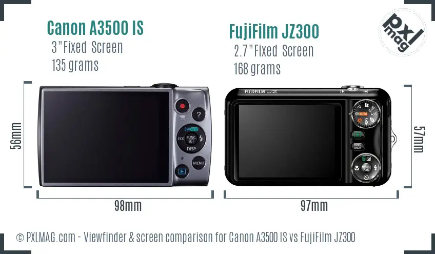 Canon A3500 IS vs FujiFilm JZ300 Screen and Viewfinder comparison