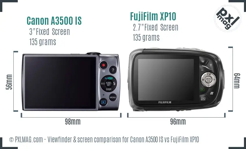 Canon A3500 IS vs FujiFilm XP10 Screen and Viewfinder comparison