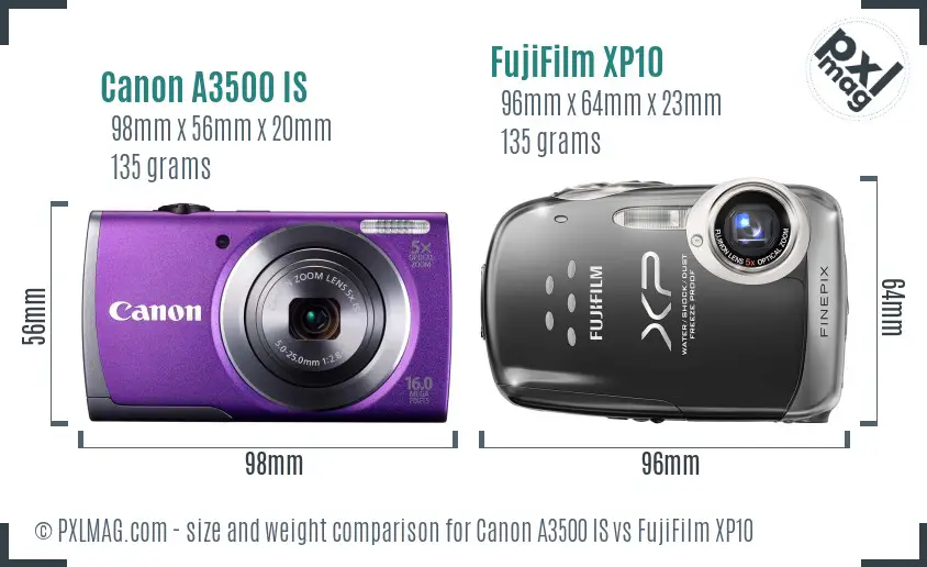 Canon A3500 IS vs FujiFilm XP10 size comparison
