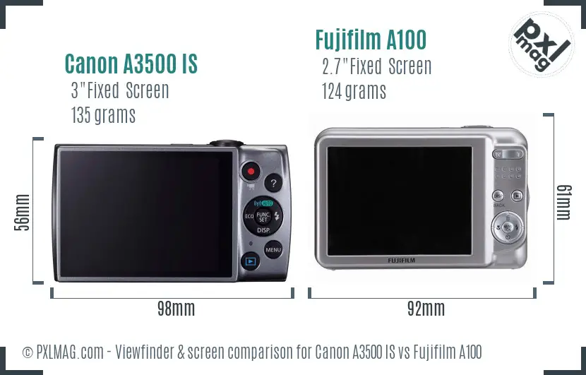 Canon A3500 IS vs Fujifilm A100 Screen and Viewfinder comparison