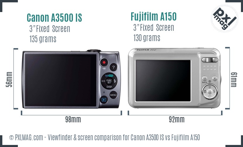 Canon A3500 IS vs Fujifilm A150 Screen and Viewfinder comparison