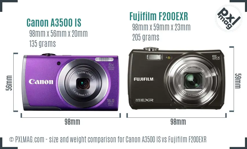 Canon A3500 IS vs Fujifilm F200EXR size comparison